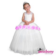 Childrens' white forml dress, pompom, puffy, DANIELA