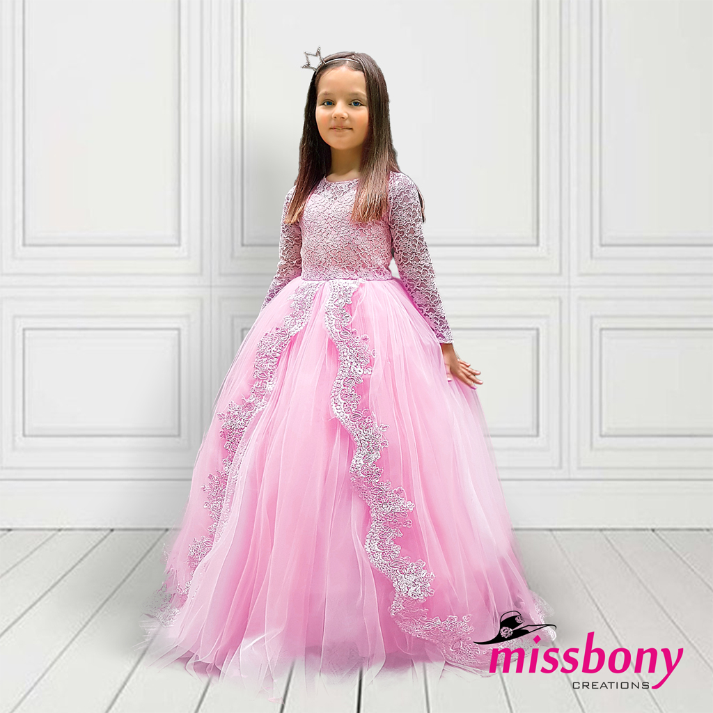 Girls' pink, lace, formal dress JULIETTE