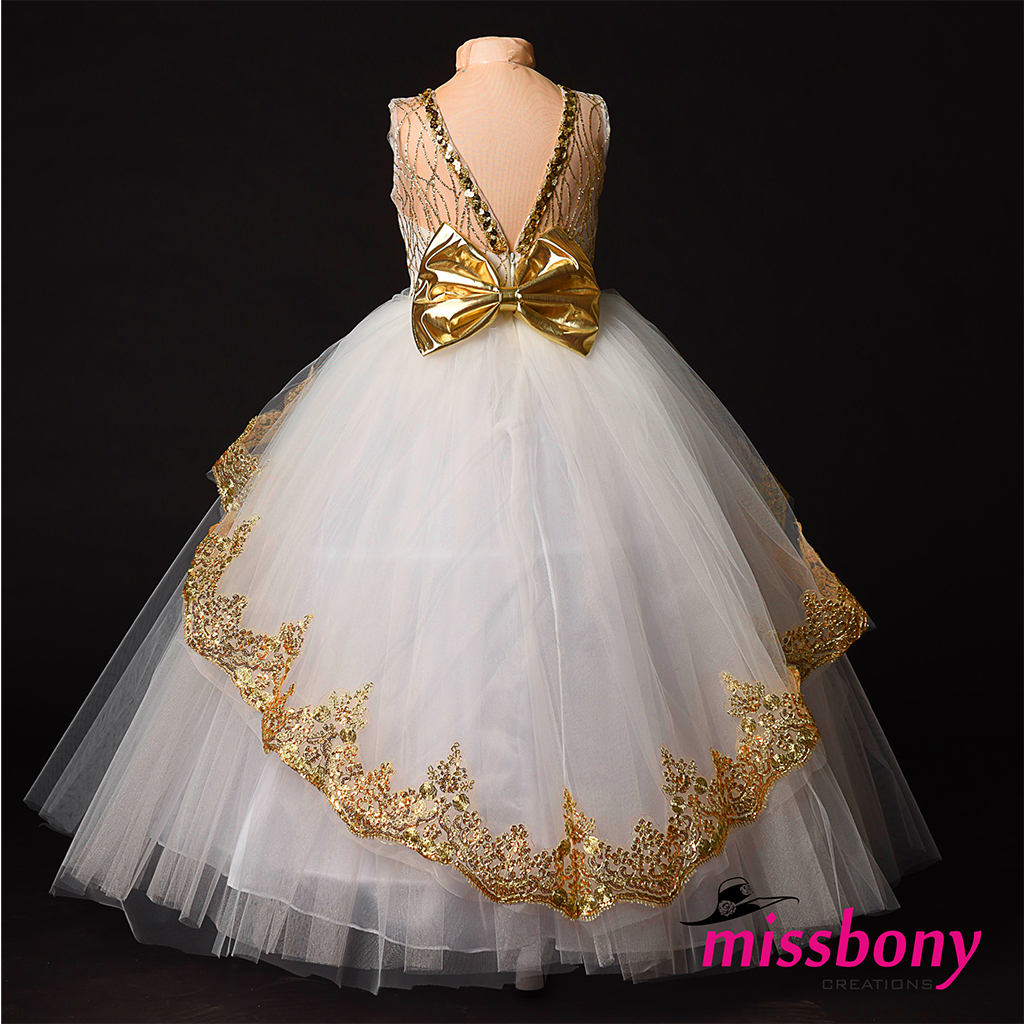 Girls' sequined, gold lace evening gown KALINA