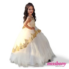 KALINA, Gold lace girls' formal dress